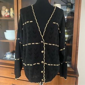 Vintage Black & Metallic Gold Blair Boutique Button Down Oversized Cardigan
